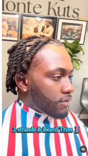 Two-strand loc style paired with a clean beard trim.
